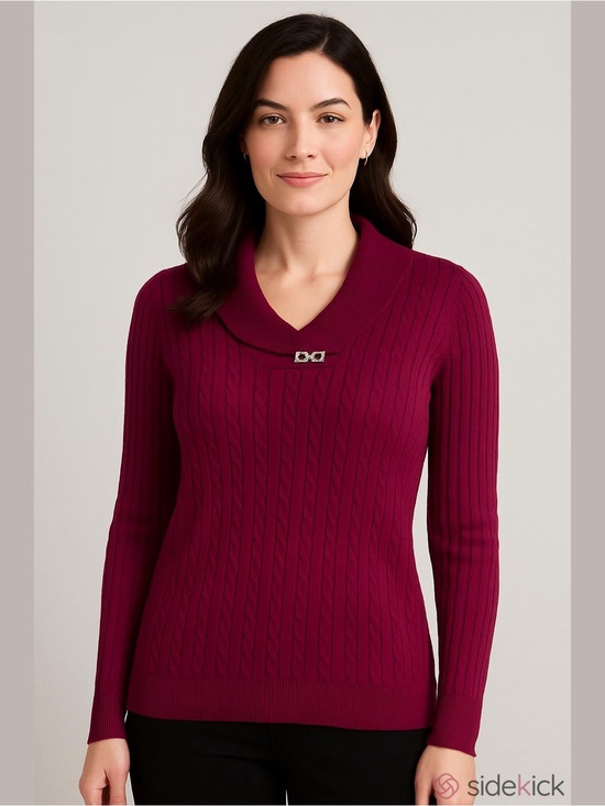 Karen Scott Sweaters - Karen Scott Magenta Cotton Cable Knit Sweater Shawl Neck Size Large
